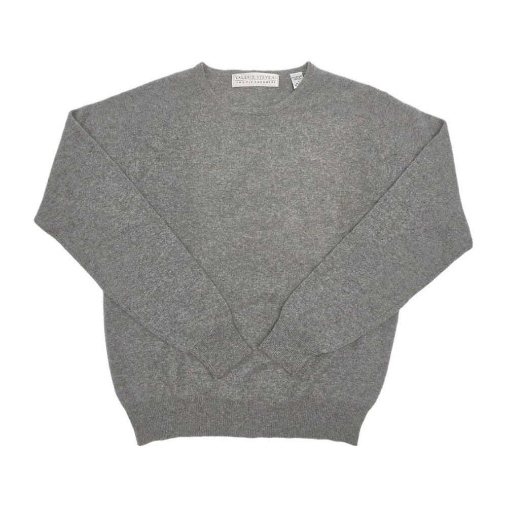 Valerie Stevens 100% Cashmere Sweater Gray Women Sz Large Crew Neck Long Sleeve